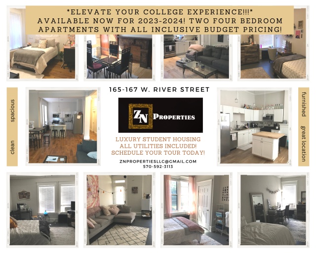 BORDERING WILKES CAMPUS!! ....NOW BOOKING for May 2023 Wilkes (walk to class) & Kings ALL INCLUSIVE student apartments Mansion style living...Rooms for singles and apartments for groups of 2 or more SPRING SPECIAL 