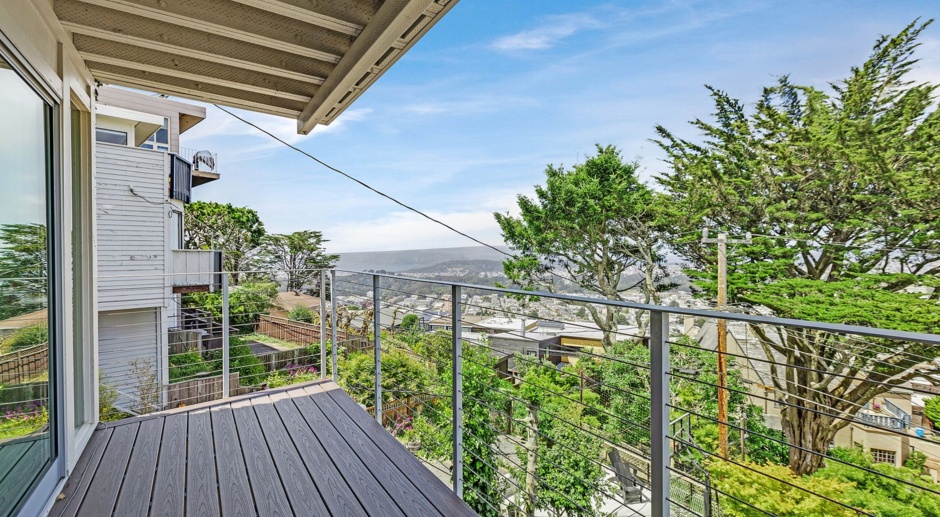 Come see this rare amazing Golden Gate Heights home with stunning views, 3 decks, big yard and hot tub!